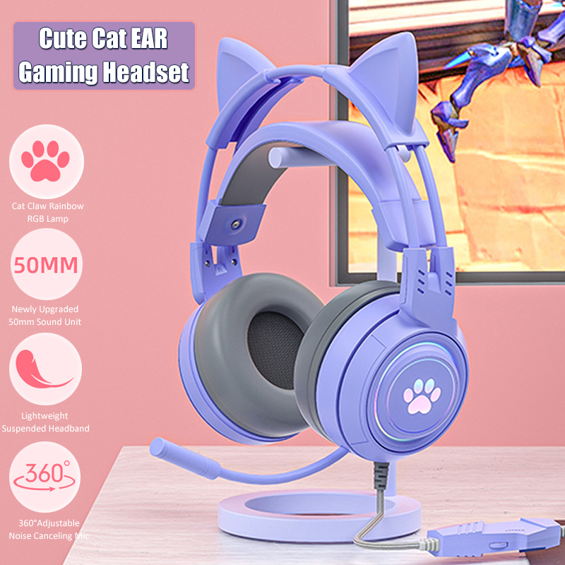 Pc Gaming Pink - Cute Cat Ear Gaming Headphones with