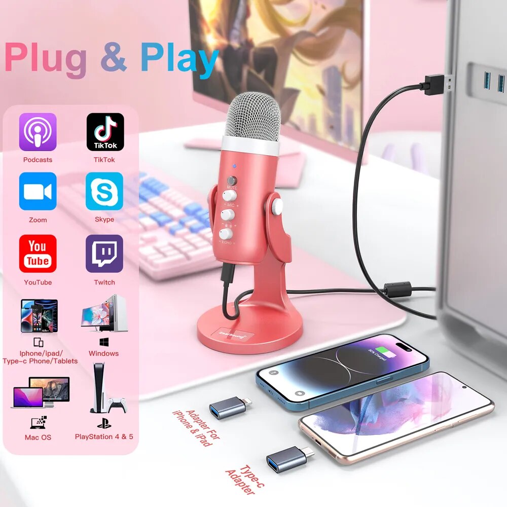 Haomuren USB Condenser Microph - огляд і ціна Pc Gaming Pink
